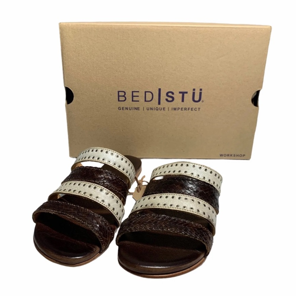 Bed Stu Women's Henna Leather Flat Sandals Slide Teak Rustic Nectar NIB Size 6M